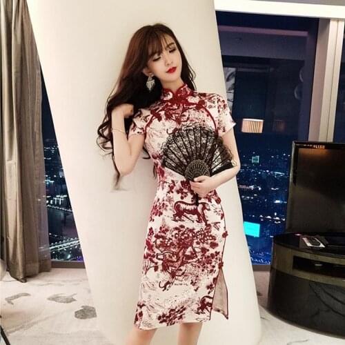 2020 Sexy Qipao Women Chinese Traditional Cheongsam Dresses Oriental Style Vintage Gown Modern China Printing Qi Pao Costume