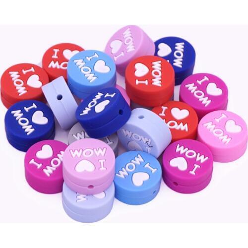 5pcs I love Mom Round Silicone Beads For Jewelry Making DIY Pacifier Chain Chew Necklace Bracelet Bangle Jewelry Accessories