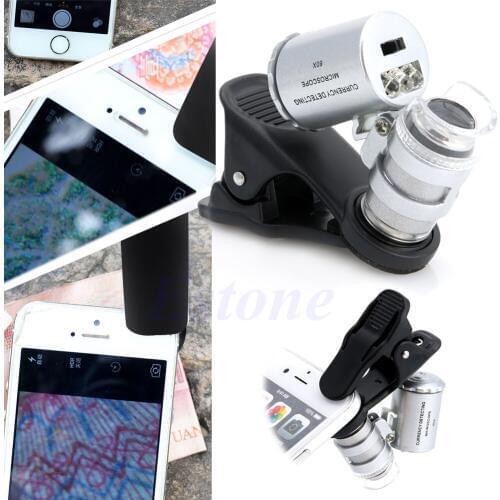 60X Microscope Jeweler Loupe Lens LED Mobile Phone Magnifier Glass For iPhone