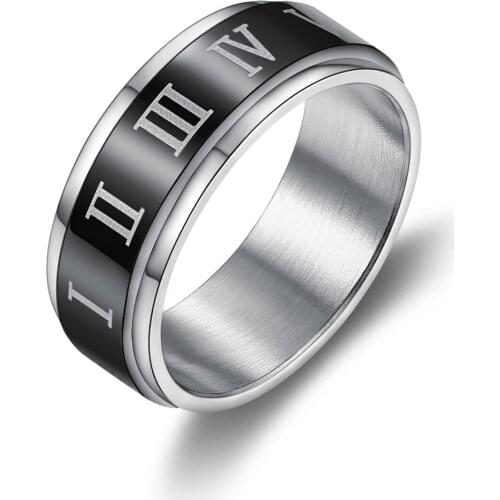 8MM Spinner Roman Numerals Ring Stainless Steel Rotatable Band Rings Gift for Men Wedding Engagement