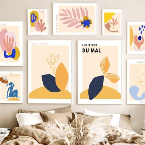 Matisse Coral Girl Face Line Flower Abstract Wall Art Canvas Painting Nordic Posters And Prints Wall Pictures Living Room Decor