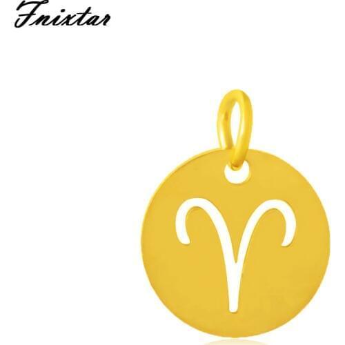 Fnixtar Stainless Steel Aries Charm Fits Necklace Bracelet Twelve Constellations Jewelry Making Gold Color Metal Charm 10pcs/lot