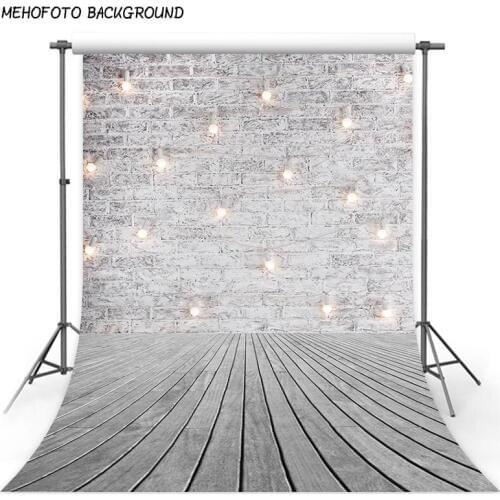 Photography Backdrop Background 5x7ft Gray Brick Wall Gold Droplight Dots Wood Floor Baby Shower Backdrops fotografia Photocall
