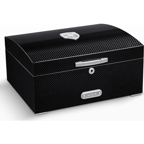 JIFENG Elegant Carbon Fiber Cedar Wood Humidor Box Tobacco Case Holder W/Lock & Humidifier & Hygrometer For COHIBA