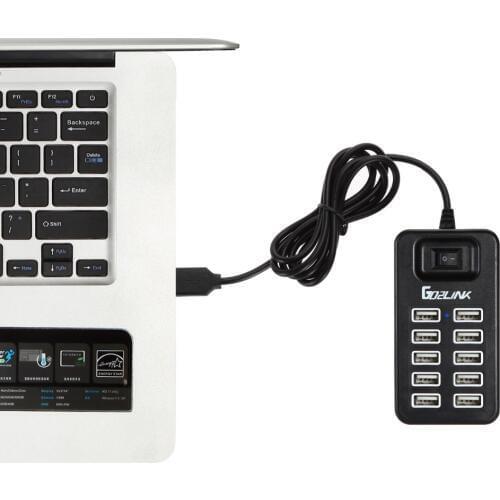 Go2linK Multi 10 Ports High Speed 2.0 480Mbps Hub On/Off Switch Portable USB Splitter