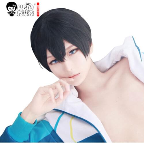 HSIU NEW High quality Haruka Nanase Free! Cosplay Wig Short black Costume Play Wigs Halloween Costumes Hair free shipping