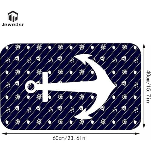 Nautical Anchor Boat Navy Blue Stripes Personalised Doormat Modern Home Kitchen Mat Bedroom Rubber Door Mat Rug Floor Mat Carpet