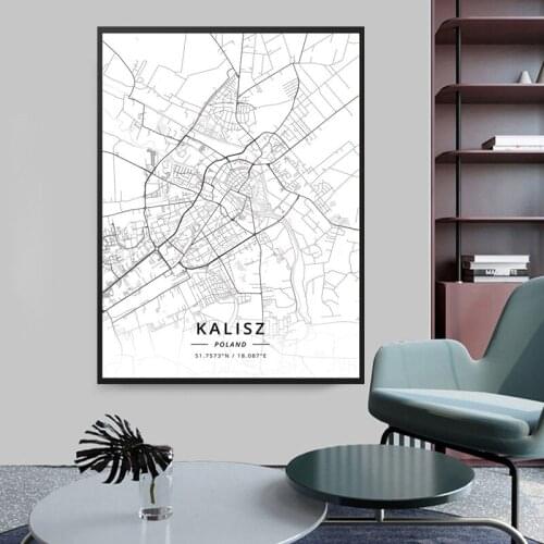 Kalisz Katowice Kielce Koszalin Poland Map Poster Painting Art Poster Print Canvas Home Decor Picture Wall Print