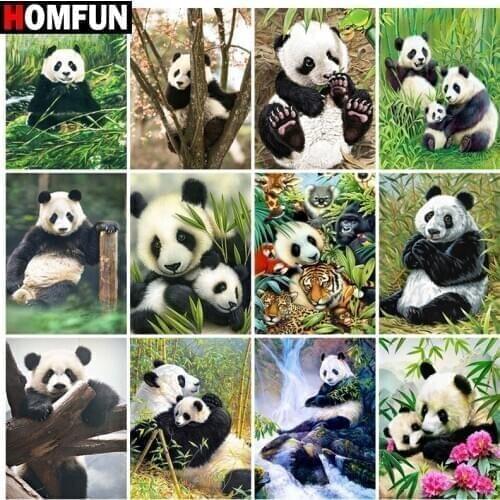 HOMFUN Rhinestone Painting Crystal Decor Diy Diamond Painting "Panda Bamboo Forest" 3D Cross Stitch Pattern Diamond Embroidery