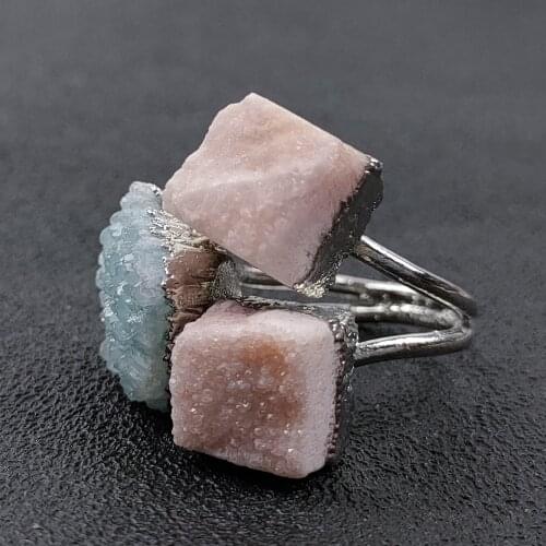 Flower Cluster Crystal Quartz Rings Irregular Rock Mineral Stone Finger Rings Wedding Bands Natural Quartz Crystal Rings Female
