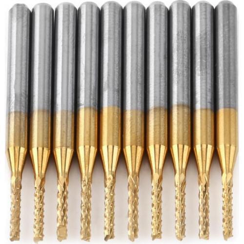10pcs/set 1.5mm Cutting Edge End Mill CNC PCB Engraving Bit Tungsten Coating 1/8" Shank Milling Cutter Knife Power Tools