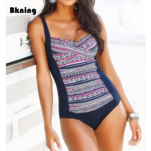Swimsuit Women One Piece Bandeau Swim Suit 2021 Female Plaid Monokini Vintage Print One-piece Swimsuits Polyester Plus Size XXL