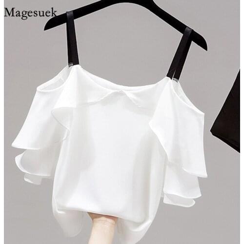 Korean Summer 2021 Chiffon Women Shirt Solid Ruffle Butterfly Sleeve Tops for Women Casual Simple Loose Slim Blouse Blusa 14845