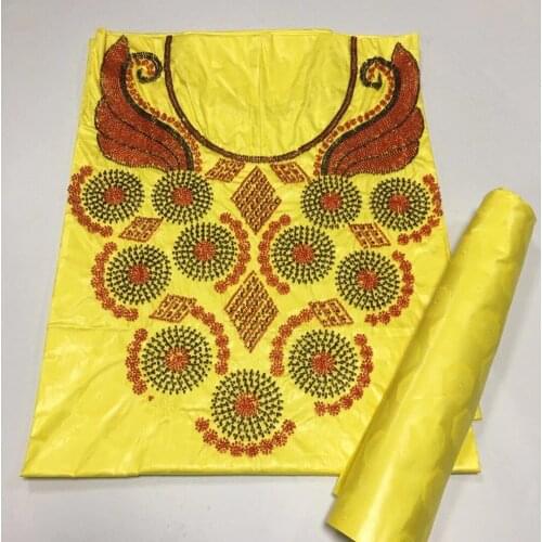 Hot 3Meter+2 Yard/lot Dress Fabric Bazin Riche Brode African Bazin Brode Collar Embroidery Beads For Wedding Clothing Material