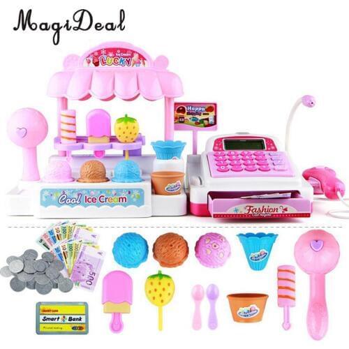 MagiDeal Top Sale 1Set Simulation Ice Cream Store Cash Register for Kids Children Girls Pretend Play Toy Birthday Gift