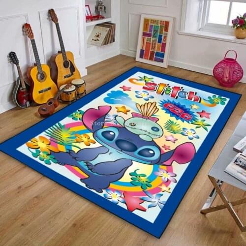 Cute Lilo Stitch Cartoon Play Mat 100x160CM Carpet Children Room Playmat Short Plush Non-slip Bedroom Rugs Boys Girls Kids Baby