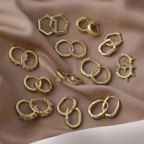 Minimalist Gold Irregular Geometric Circle Cubic Zirconia Hoop Earring for Women Shiny Metallic 12 Styles Oorbellen Jewelry