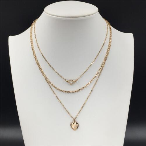 Fashion jewelry lovely gold color plating heart pendant layered necklace for women