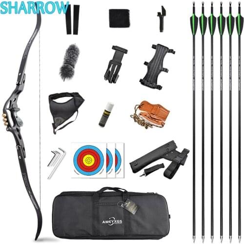 30-60LBS Recurve Bow Set 62" American Hunting Bow 19" Handle Takedown ILF Interface for Outdoor Archery Sport Shooting Practice
