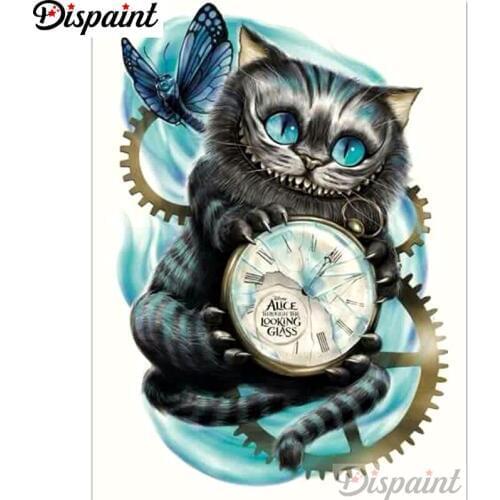 Dispaint Full Square/Round Drill 5D DIY Diamond Painting "Cat clock" Embroidery Cross Stitch 3D Home Decor A11605