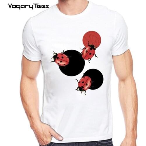 New fashion summer mens short sleeve Colorful Ladybug TShirt insect art design white casual Tops hipster male Tee