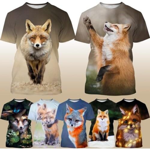 New Fox T-shirt 3d Animal Print Clothes Funny Mens and Womens Couple Clothes Loose Casual Short Sleeves