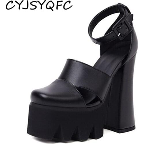 CYJSYQFC New Modern Sexy Platform Women Sandals Round Toe Ankle Strap Belt Buckle Super High Heel Lady Shoes For Party Nightclub