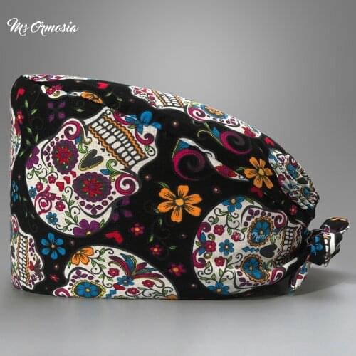 WholesaleHigh Quality printing clinical unisex Surgical nurse hat Beautician Scrub cap Pet adjustable Breathable Dentist hat