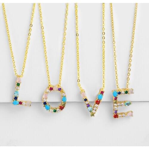 Alphabet Necklace New Color Zircon Necklace with Diamond Surname English A-Z Alphabet Necklace Jewelry