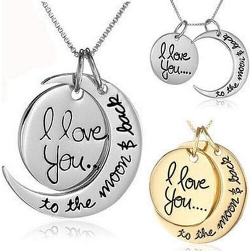 New Vintage I love you to the moon and back Letter Pendant Necklace For Lovers Moon Sun Together Heart Gift Metal Jewelry