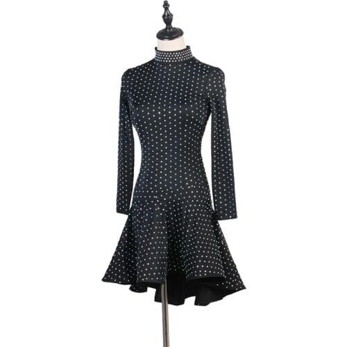 Profession Latin Competition Dance Skirt Women High Tie Drill Black Latin Dancing Dress Standard Rumba Samba Latin Dance Skirt