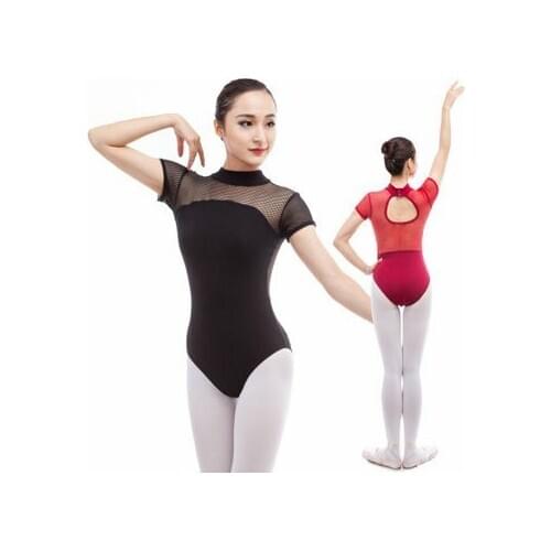 Short Sleeve Transparent Sexy Mesh Stitching Adult Ballet Dance Leotard Ballet Leotards Gymnastics Leotard For Women Ballerina