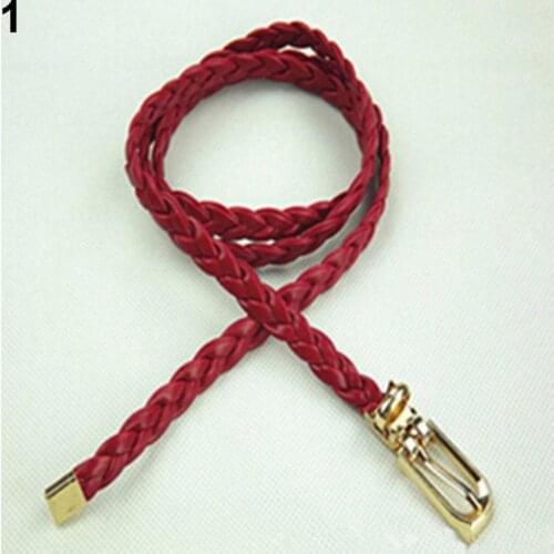 New Fashion Women Buckle Strap Waistband Braided Faux Leather Vivid Narrow Thin Waist Belt Dress Accessories