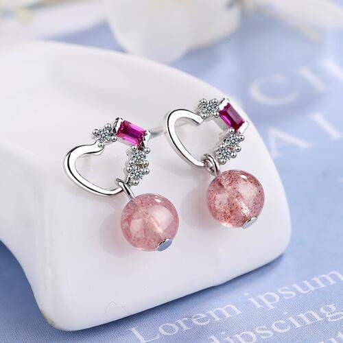 Korean Style Hollow Heart Zirconia Earrings Crystal Stone Pendant Drop Earrings Fashion Party Jewelry Gift for Women Girl