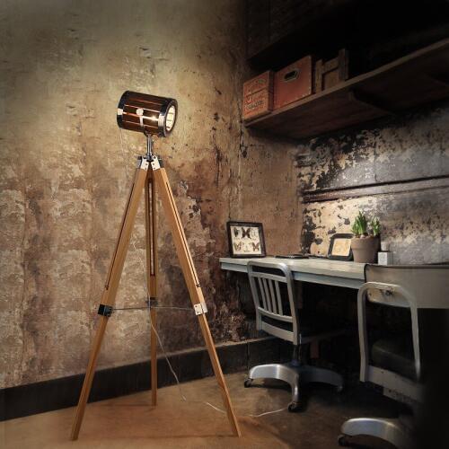 American style retro industrial style tripod living room floor lamp bedroom study creative solid wood vertical table lamp