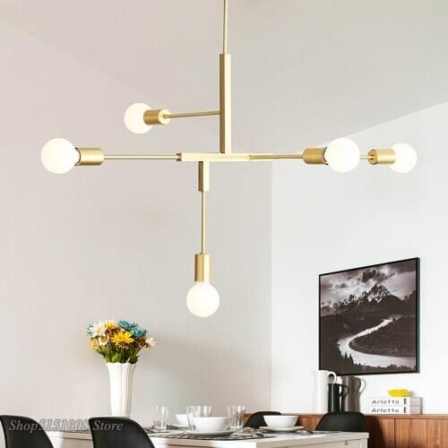Nordic Pendant light 5Head Gold Black Modern Cross Style Pendant lamp E27 Bulb kitchen Hanging lamp Home Decor lighting fixtures