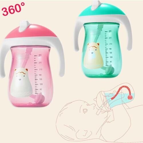 270ml Baby Kids Straw Cup Cartoon Animal School Drinking Water Bottle Sleeping Suck Sippy Bottle Tumbler with Handle