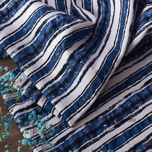 Spring and summer thin section cotton printed strips dress literary retro fabric High-end linen fabric