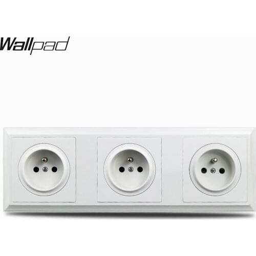 Triple French Wall Power Socket L6 Plastic Palace Style 258 * 86 mm Wallpad White 3 Way EU Socket