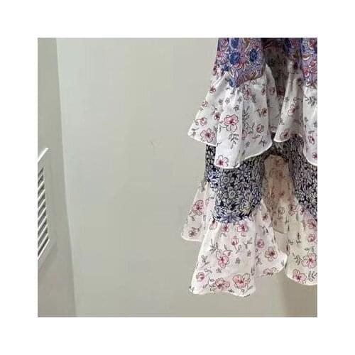 2021 Summer New Printed Floral Layered Skirt Women Midi Skirt