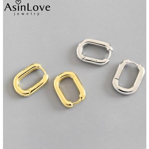AsinLove Minimalist Genuine 925 Silver Drop Earrings Korean INS 18K Gold Geometric Oval Circle Earrings Female Fine Jewelry New