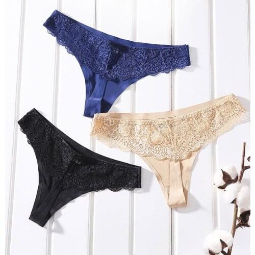 Womens Tback G-string Panties Lace Decor Ice Silk Underwear Sexy Panties Female Underpants Thong Underwear Lingerie Women