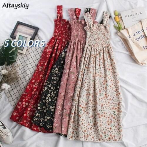 Dresses Women Floral Pattern Sweet Retro Girlish Summer Mujer Harajuku 5 Colors Chic Students Holiday All-match Outerwear Femme