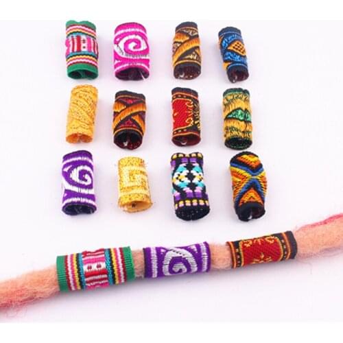 10 Pcs/set Colorful Mix Fabric Hair Ring Braid Dread Dreadlock Beads Rings Tube Approx 5-7mm Hole Size 12 Style Hair Accessories
