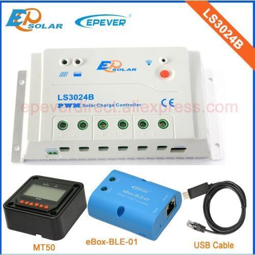 12V 24V PWM Solar panels regulator EPEVER EPsolar LS3024B 30A controller MT50 Meter and bluetooth function eBOX USB cable