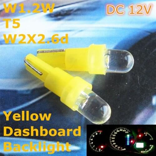 12V LED Yellow Color Car Bulb Lamp T5(5mm Spot Lamp)for W1.2W W2.3W W2X2.6d Dashboard Ashtray Signal Light