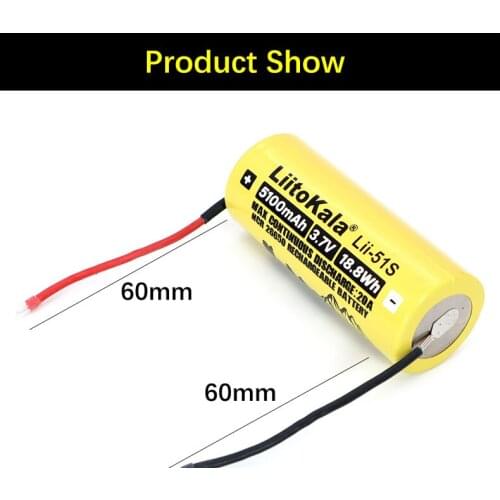 2PCS. 2021 New 26650 5100mAh high Capacity Li-ion 3.7v Rechargeable Battery 20A Discharge 3.6V Power batteries + DIY Cable