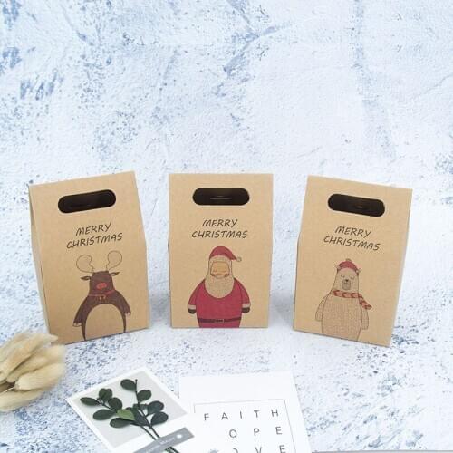 3pcs Kraft Paper Candy Dragee Box Christmas Gift Box Packaging Handbag Craft Bakery Cookies Biscuits Bags Xmas New Year 2021