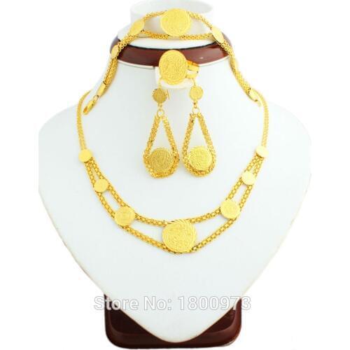 Adixyn Gold Coin Wedding Jewelry Set18k Gold Color Necklace/Earring/Ring/Bracelet Women African Nigeria Ethiopian Kenya Jewelry
