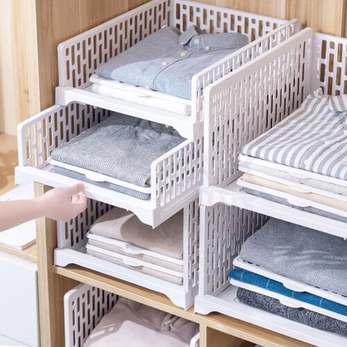 Household Plastic Clothing Wardrobe Storage Frame Layered Partition Storage Shelf Clothes Drawer Box Rack Shelf Organizer